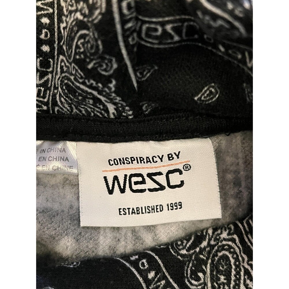 WeSC Hoodie Mens Medium Black Bandana Paisley Graphic Fleece Pullover Sweatshirt - Picture 8 of 11